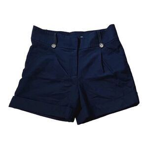 Diane Von Furstenberg Cuffed Mid Rise Pleated Navy Wool Shorts‎ sz 4 Modern